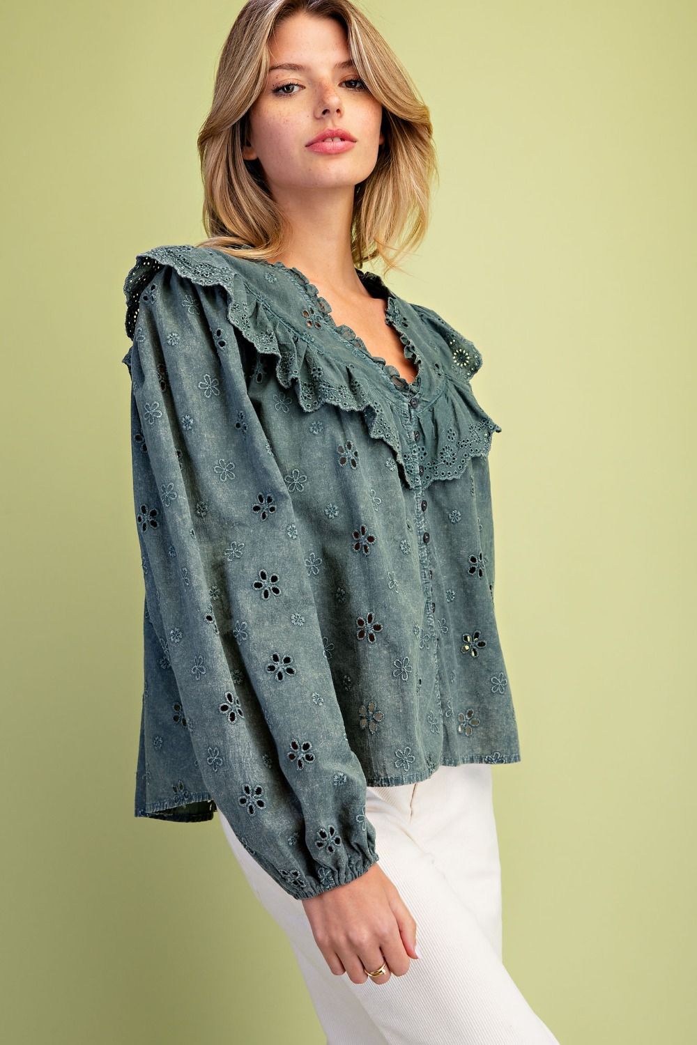 Deep Lagoon Eyelet Blouse