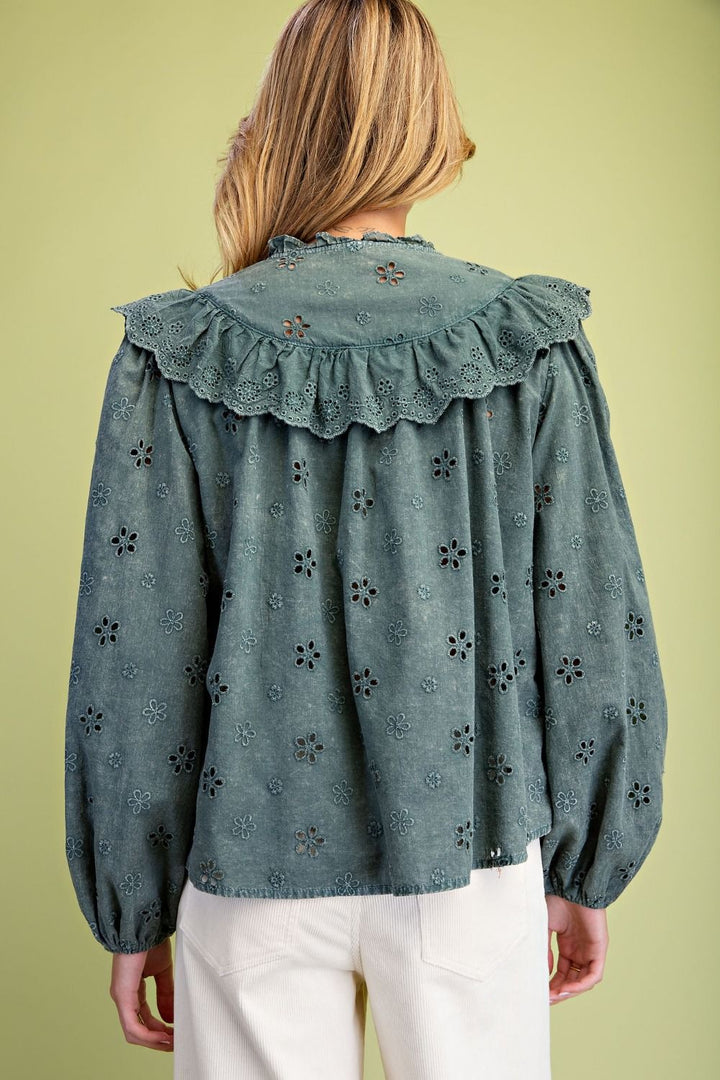 Deep Lagoon Eyelet Blouse