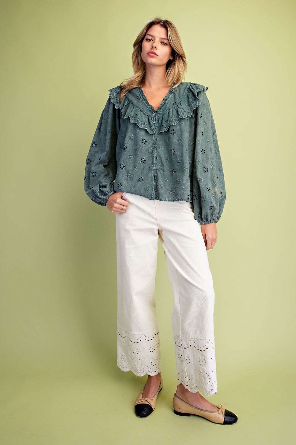 Deep Lagoon Eyelet Blouse
