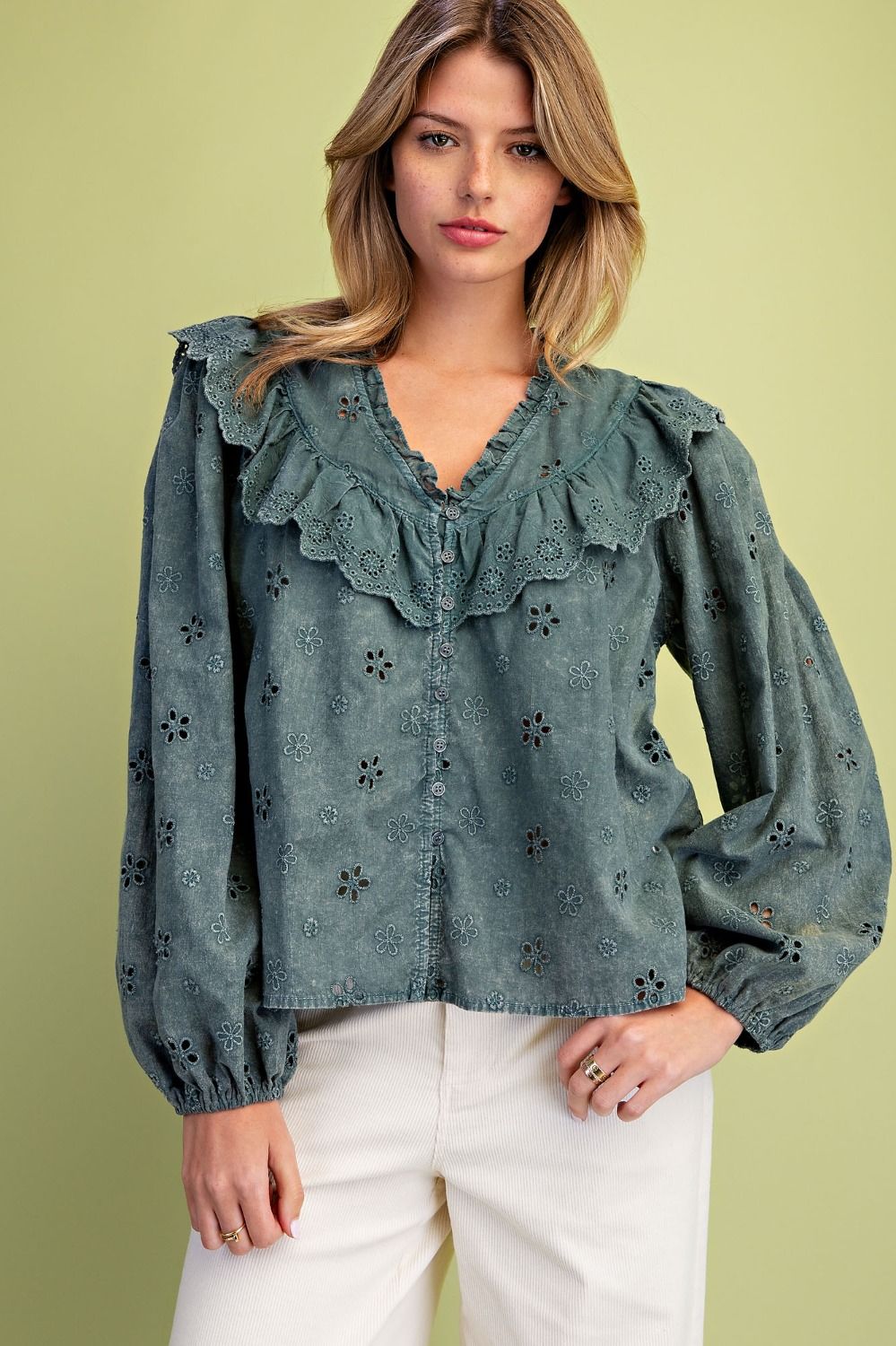 Deep Lagoon Eyelet Blouse