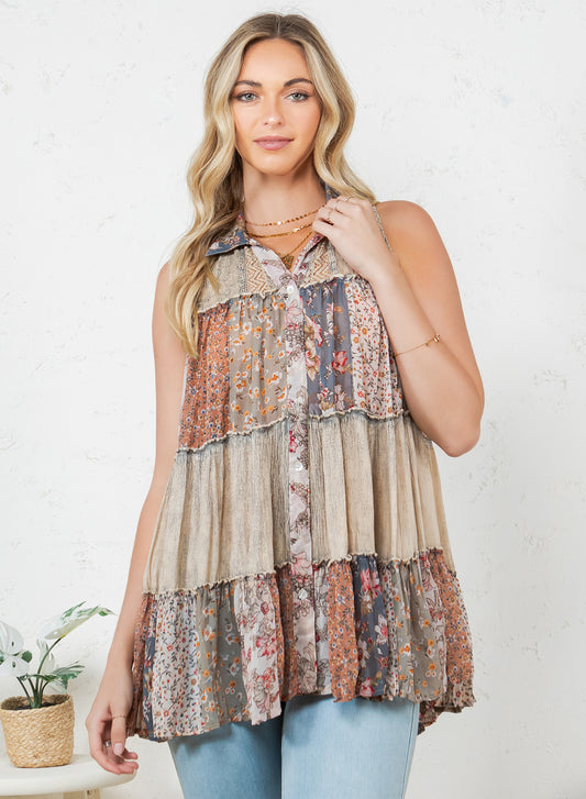 Patchwork Meadow Latte Tank