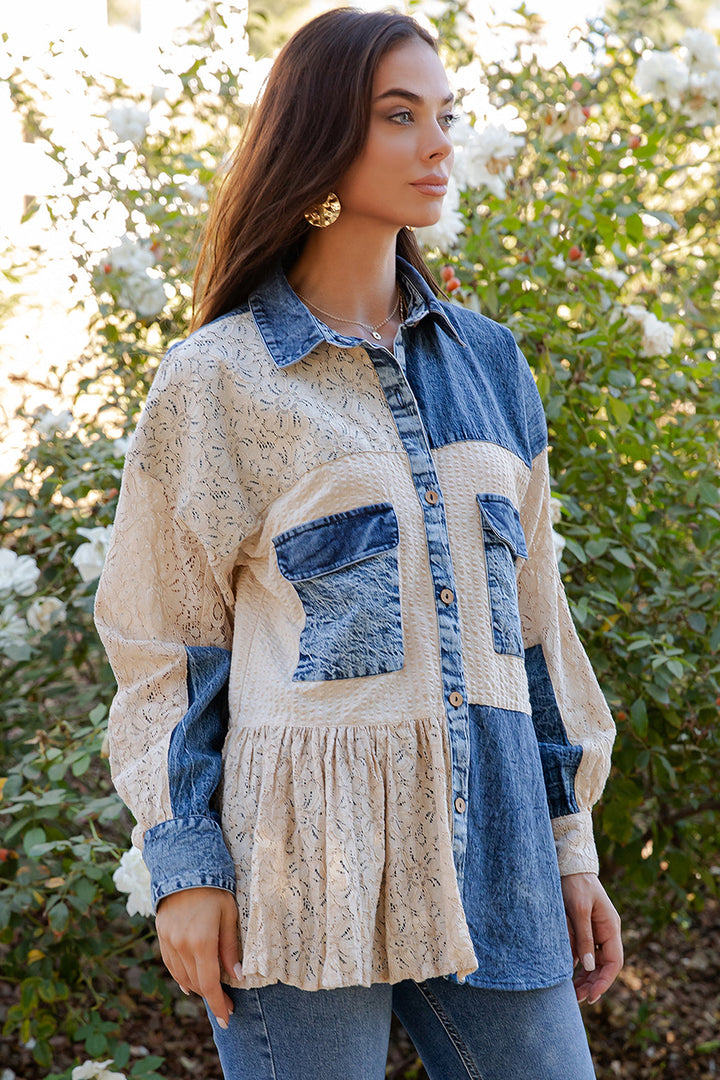 Ethereal Thread Denim And Latte Blouse