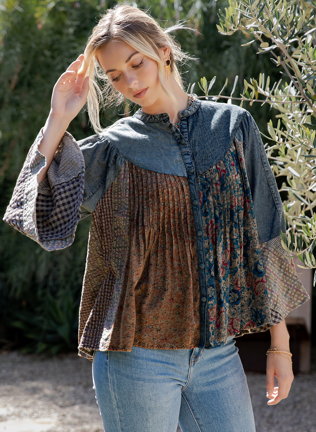 Pieced Together Button Up Top