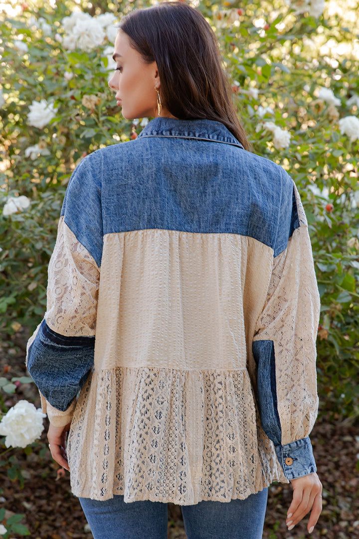 Ethereal Thread Denim And Latte Blouse