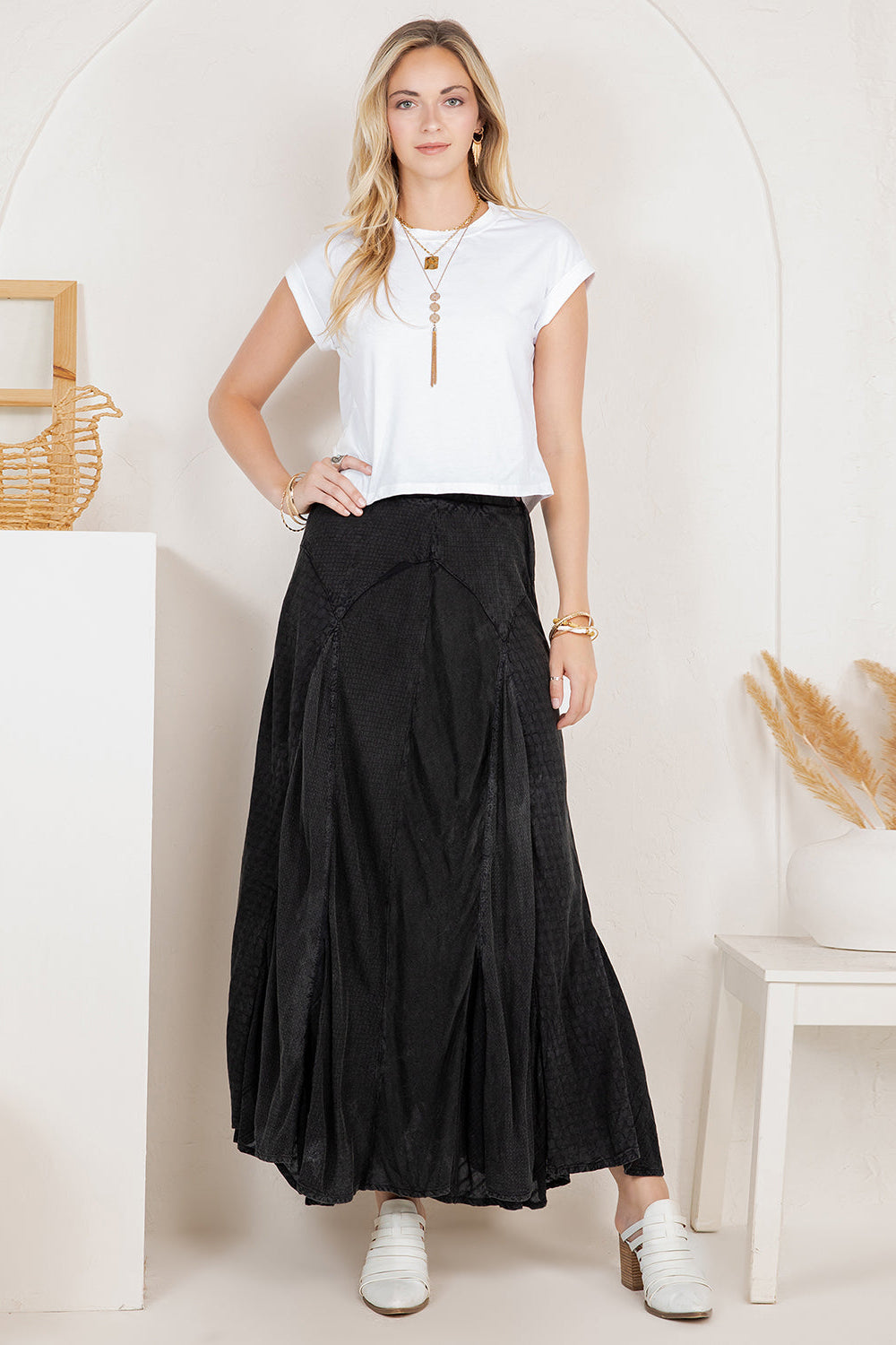 Folk Song Charcoal Cotton Skirt